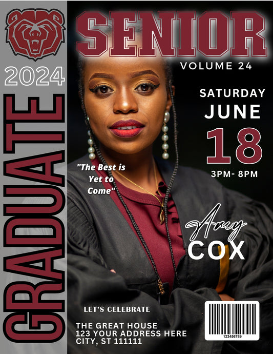 Graduate Magazine Cover Template Invite(Self-Edit Version)