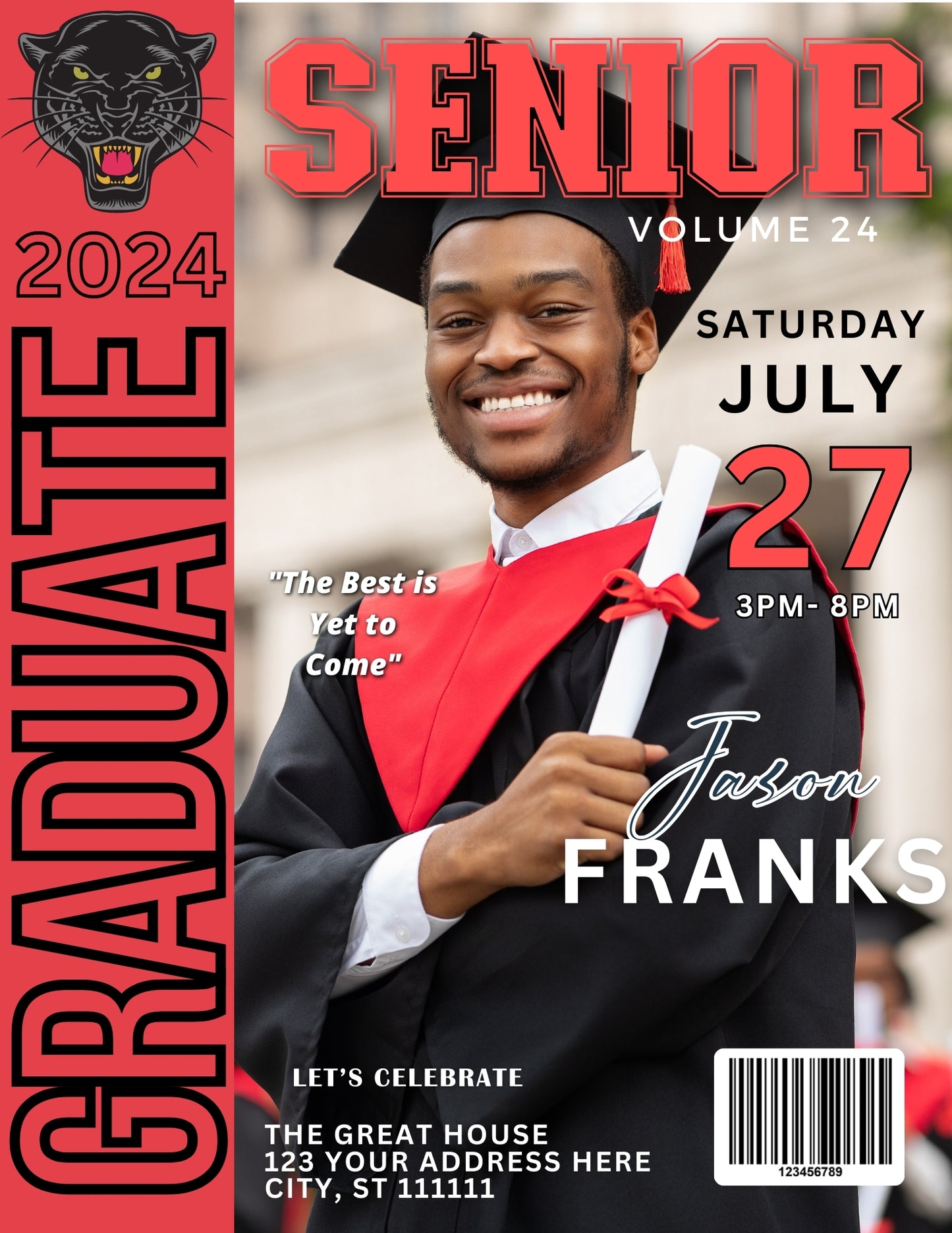 Graduate Magazine Cover Template Invite(Self-Edit Version)