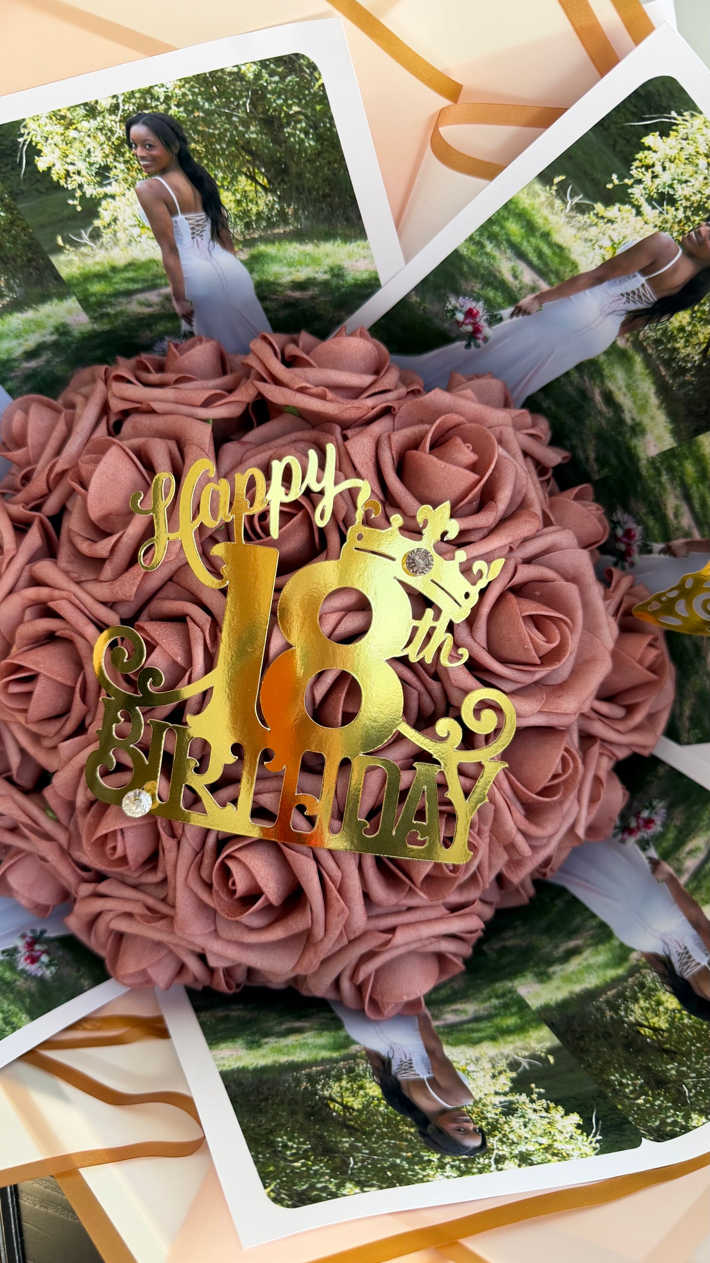 Artificial Roses with Photo Bouquet Keepsake
