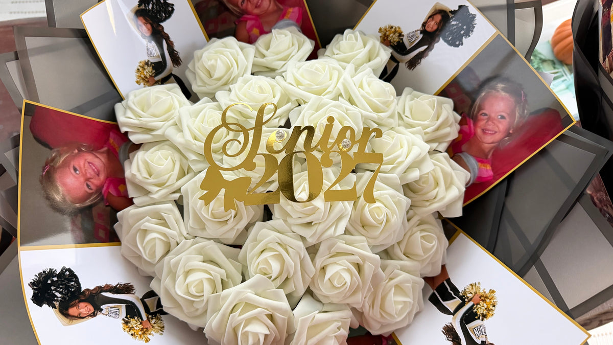 Artificial Roses with Photo Bouquet Keepsake
