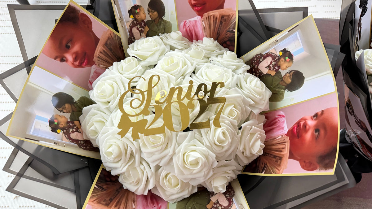 Artificial Roses with Photo Bouquet Keepsake