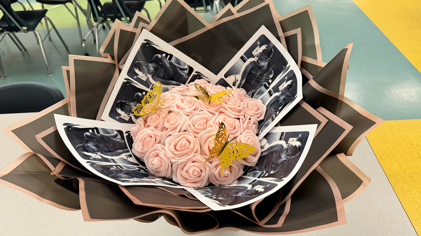 Artificial Roses with Photo Bouquet Keepsake