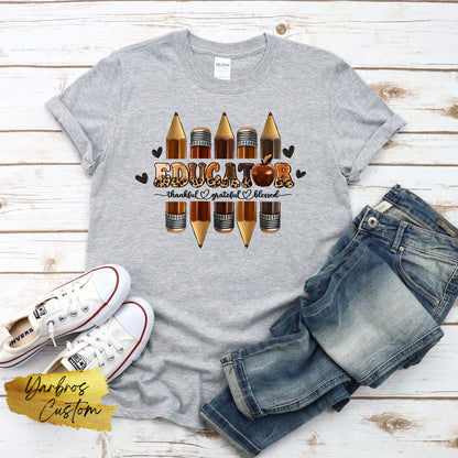 Thankful Grateful Blessed Teacher Tee